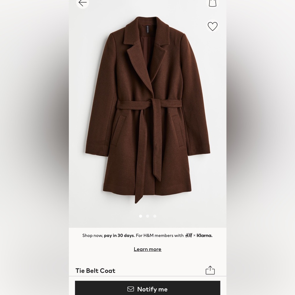 HM Brown tie belt coat XS